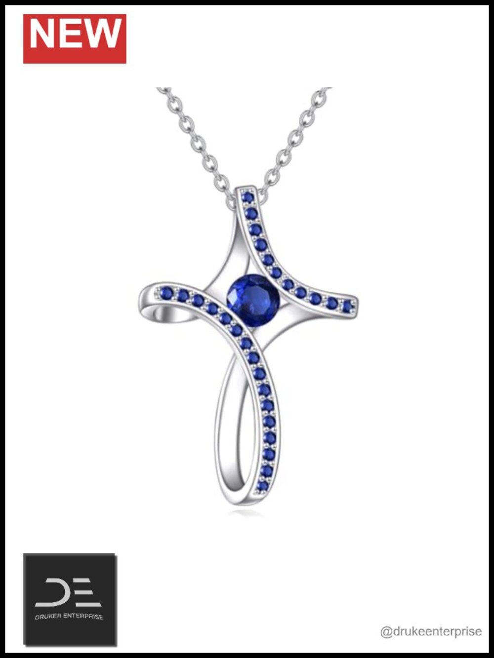 Sterling Silver Sideways Cross Birthstone Necklace Pendant